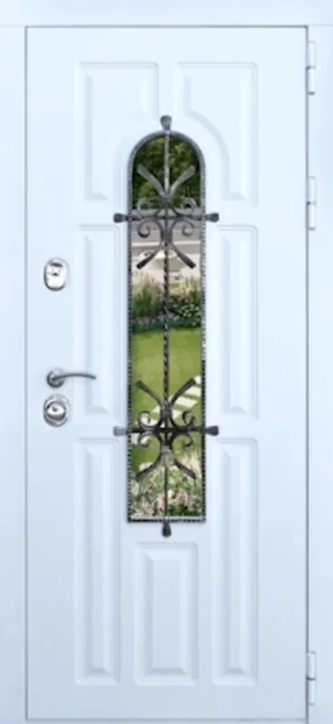 Входная дверь МКМ Броня Лацио Белый Стеклопакет-Ковка Термо
